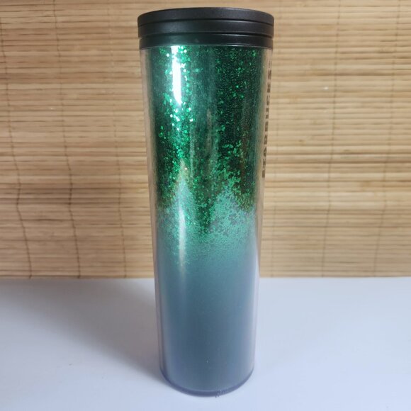 Starbucks Tumbler Cup Holiday 2019 Green Glitter Travel Mug 16oz Hot or Cold - Picture 4 of 10